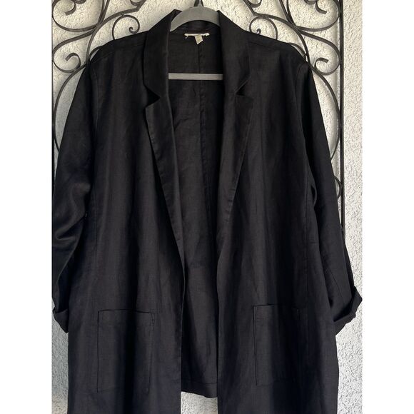 Eileen Fisher Notched Lapel Longline Organic Linen Open Blazer - Size 1X- Black - Picture 5 of 13